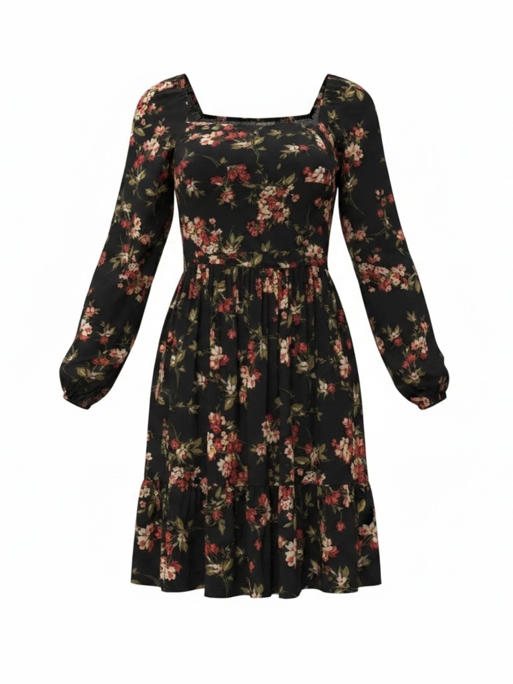Arula NWT MSRP $98 long sleeve black dress with floral design Size Large